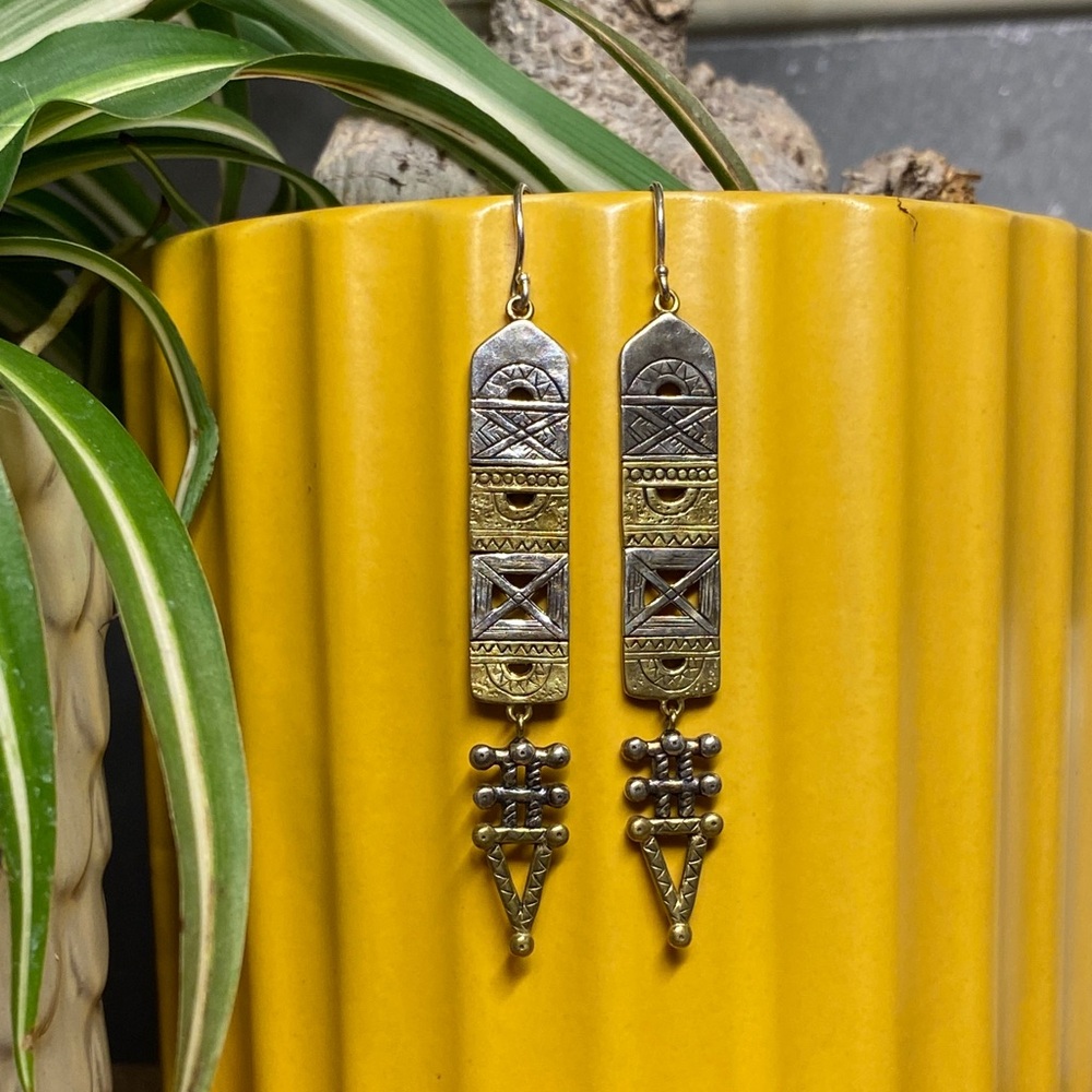 Retired Silpada Sterling Silver and Gold-tone AZTEC Dangle Earrings